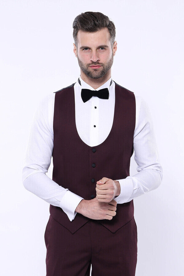 WSS Detachable Lapel Burgundy Suit  - Prescott