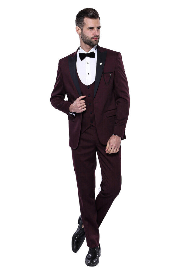 WSS Detachable Lapel Burgundy Suit  - Prescott