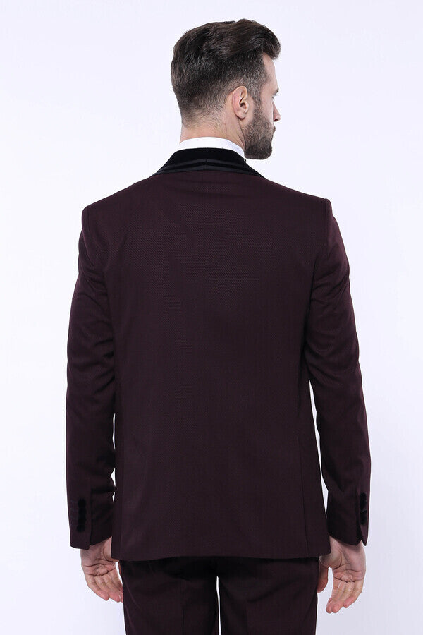 WSS Detachable Velvet Lapel Burgundy Tuxedo  - Klinë