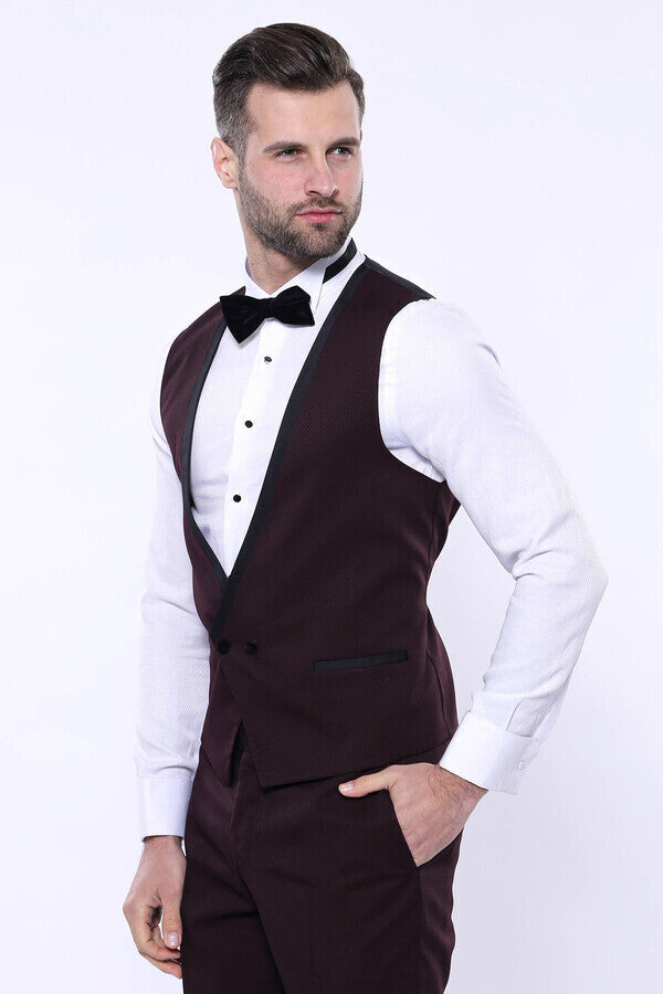 WSS Detachable Velvet Lapel Burgundy Tuxedo  - Klinë