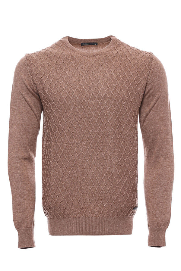 WSS Diamond Pattern Circle Neck Beige Sweater  - Galaţi