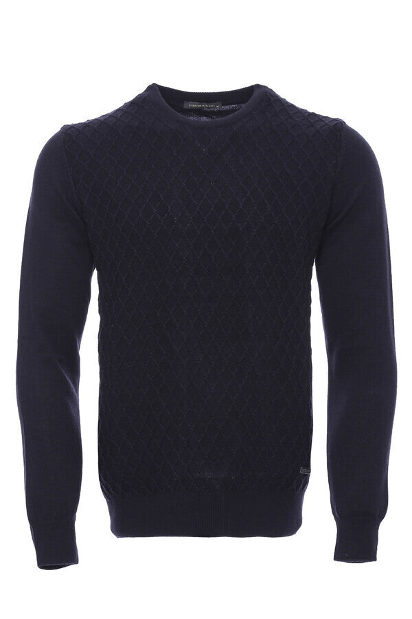 WSS Diamond Pattern Circle Neck Navy Sweater  - Mineral de la Reforma