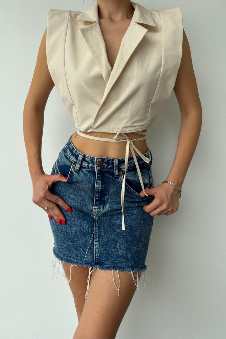 ELS Blouse with Square Shoulders - Beige - Olot