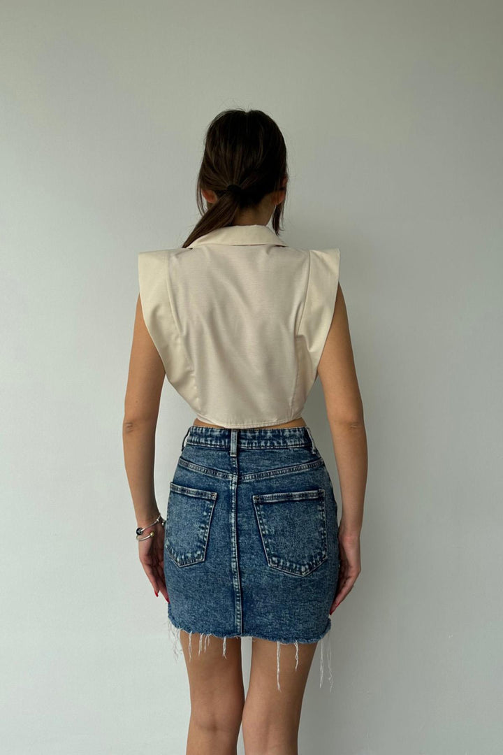 ELS Blouse with Square Shoulders - Beige - Olot