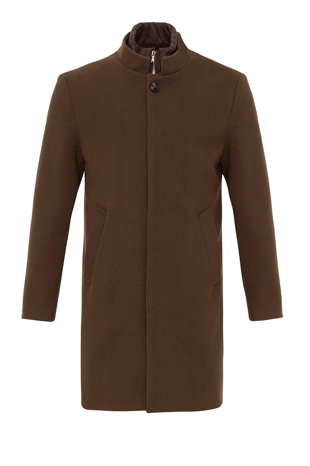 ANT High Collar Men's Coat with Hidden Button Detail - Tampico
