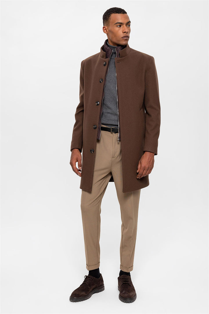 ANT High Collar Men's Coat with Hidden Button Detail - Tampico