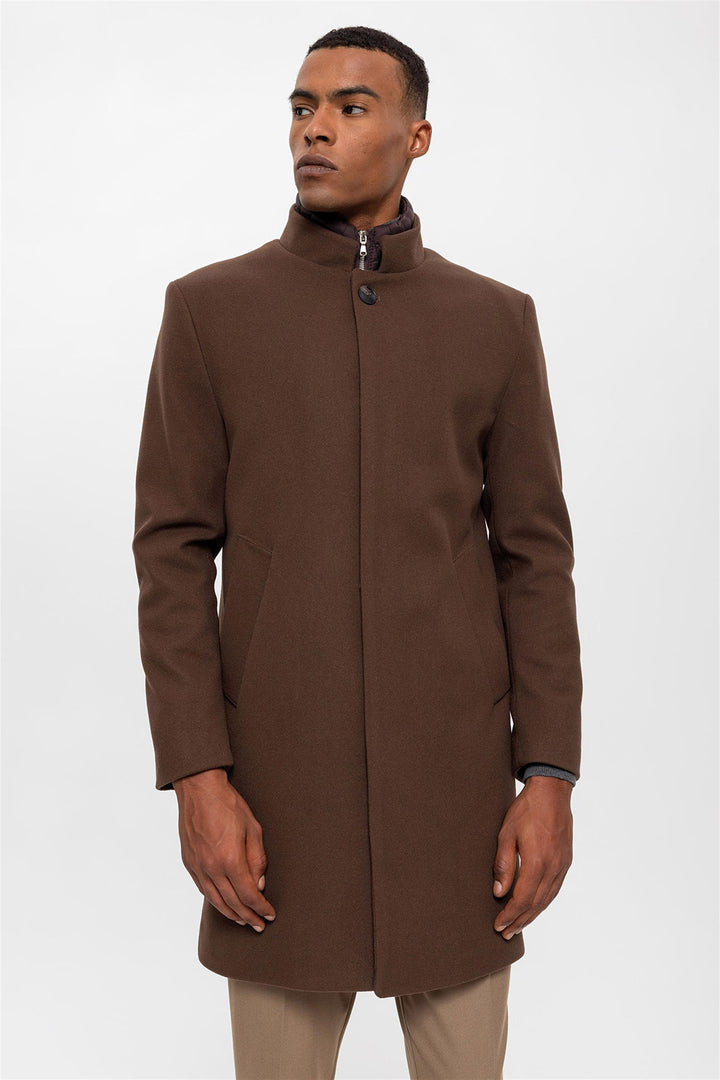 ANT High Collar Men's Coat with Hidden Button Detail - Tampico