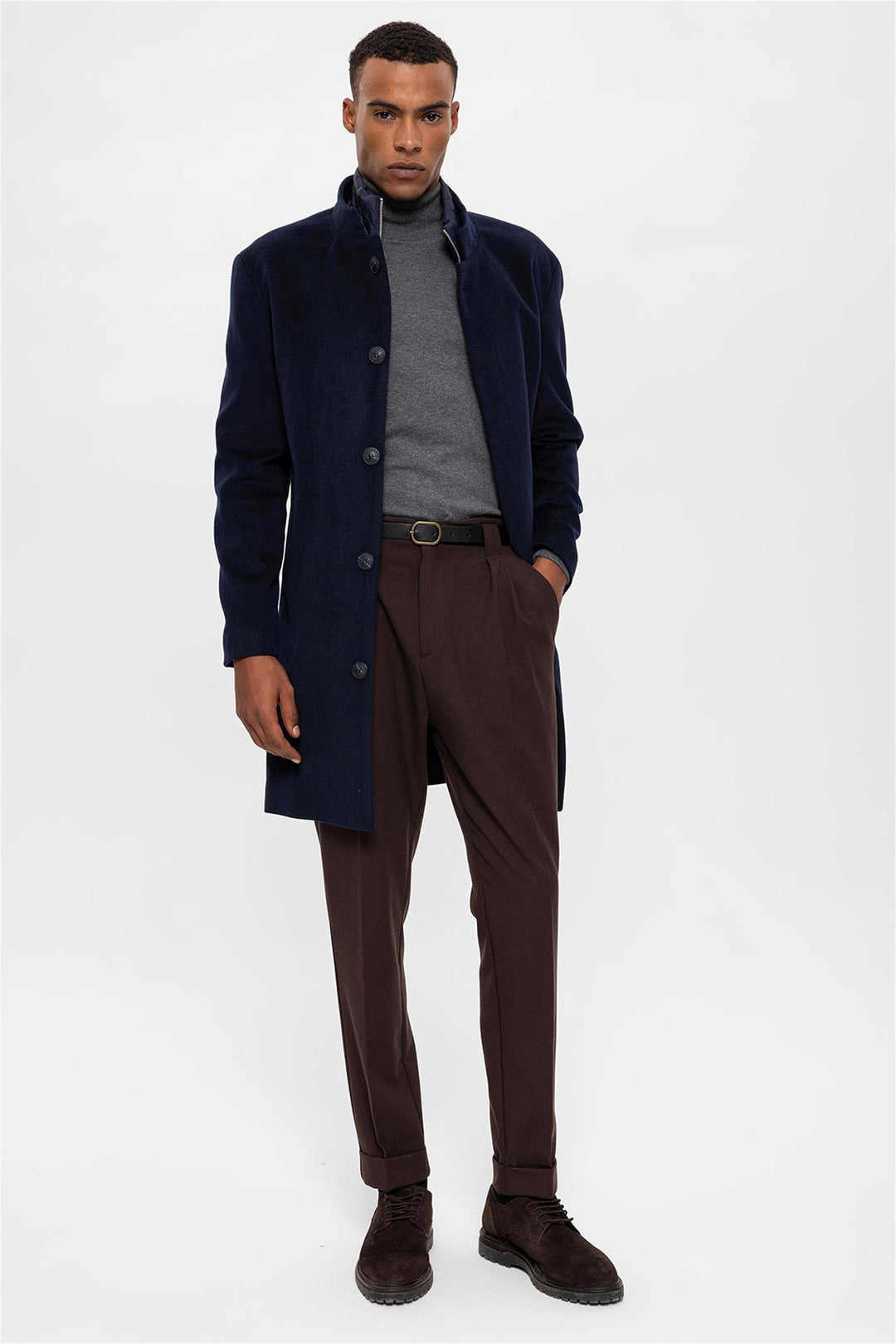 ANT High Collar Men's Coat with Hidden Button Detail - Pueblo