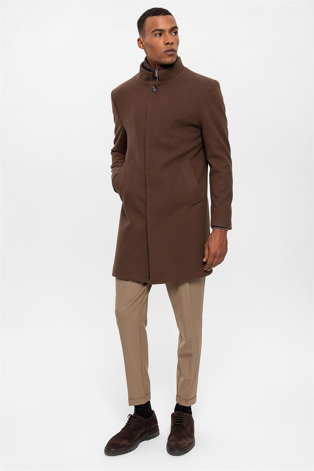 ANT High Collar Men's Coat with Hidden Button Detail - Tampico