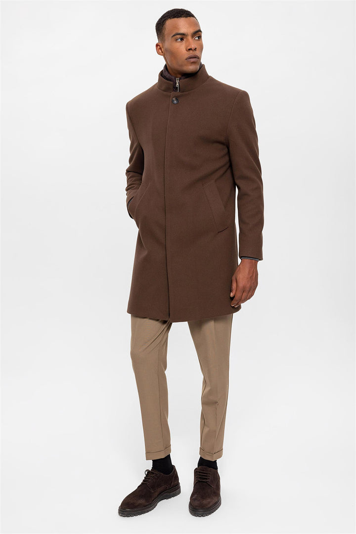 ANT High Collar Men's Coat with Hidden Button Detail - Tampico