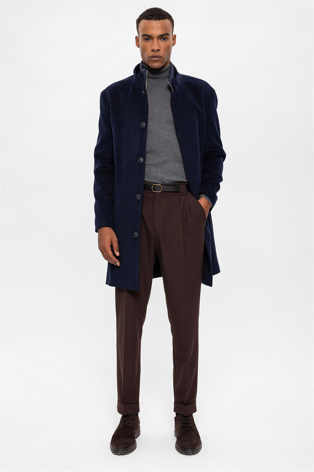 ANT High Collar Men's Coat with Hidden Button Detail - Pueblo