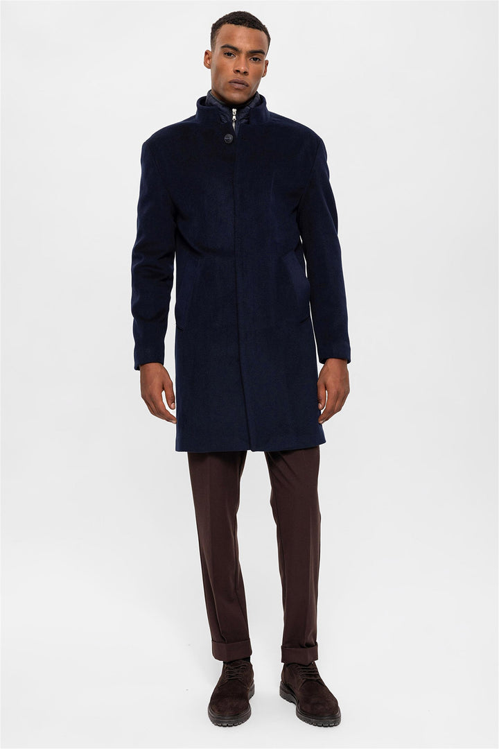ANT High Collar Men's Coat with Hidden Button Detail - Pueblo