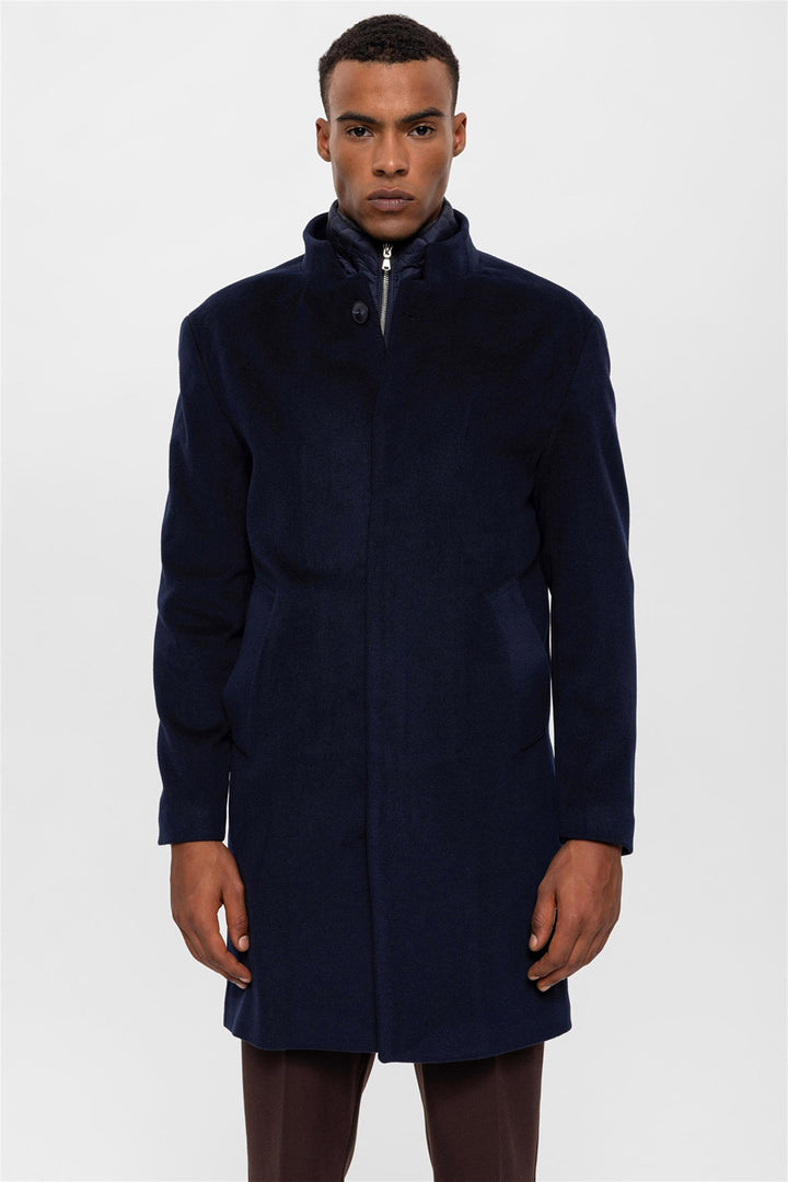 ANT High Collar Men's Coat with Hidden Button Detail - Pueblo