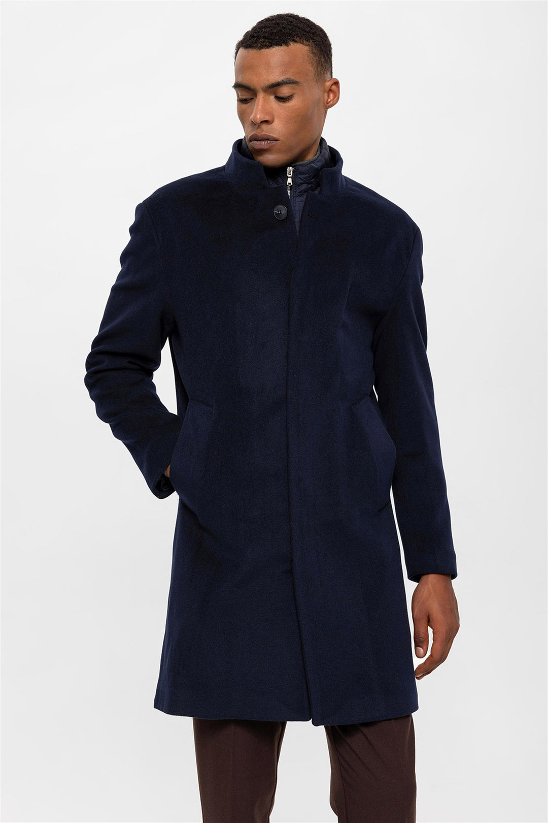 ANT High Collar Men's Coat with Hidden Button Detail - Pueblo