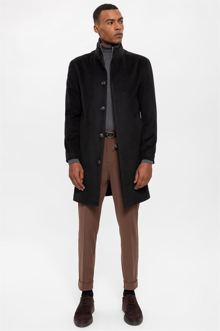 ANT High Collar Men's Coat with Hidden Button Detail - Skenderaj