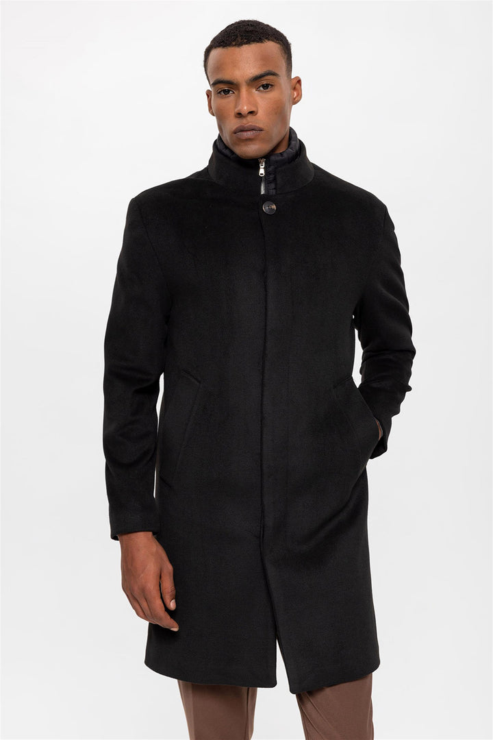 ANT High Collar Men's Coat with Hidden Button Detail - Skenderaj