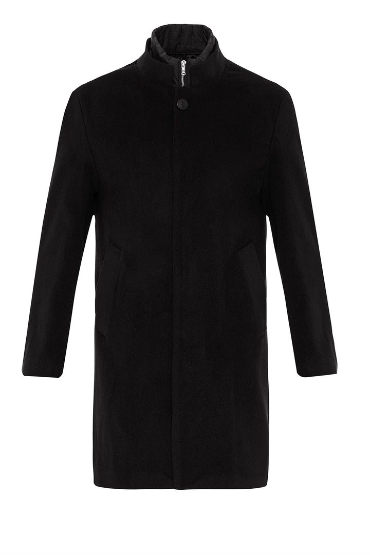 ANT High Collar Men's Coat with Hidden Button Detail - Skenderaj