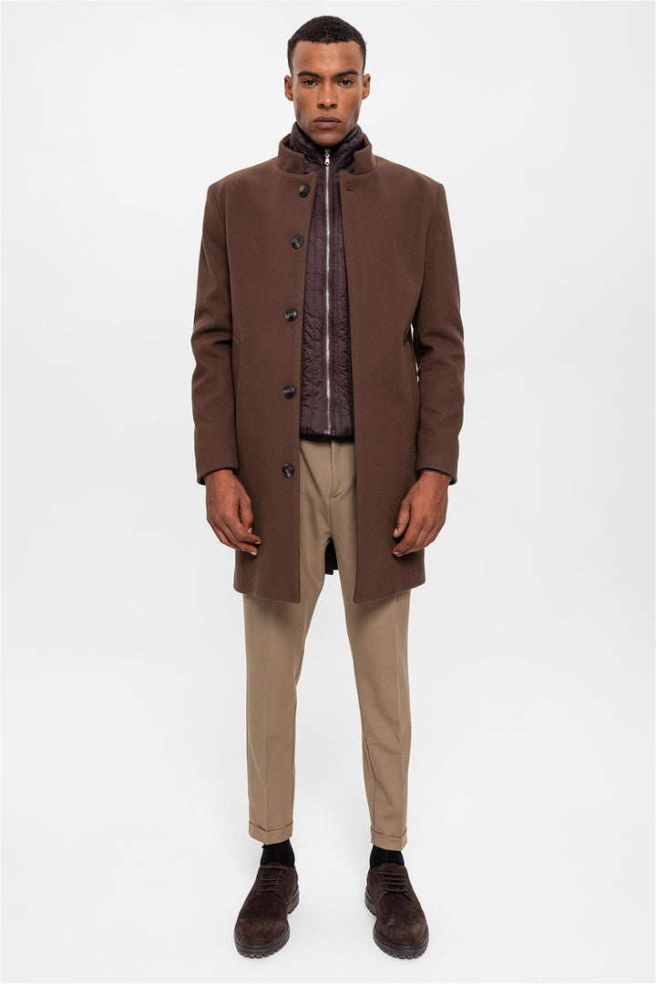 ANT High Collar Men's Coat with Hidden Button Detail - Tampico