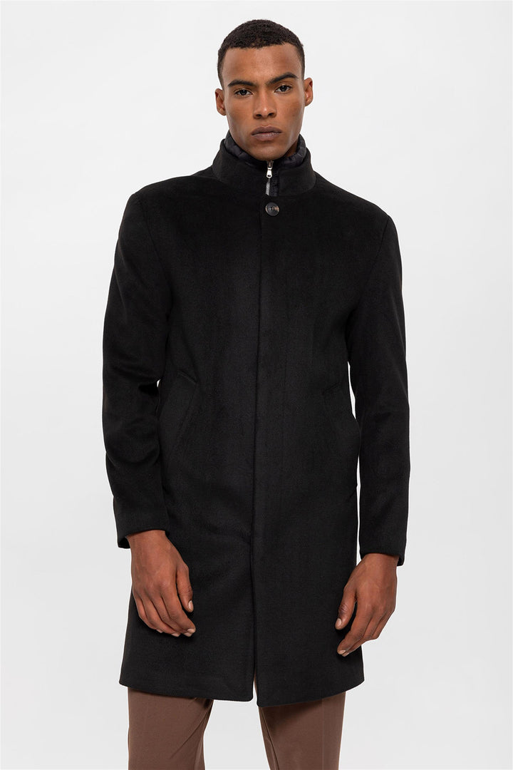ANT High Collar Men's Coat with Hidden Button Detail - Skenderaj