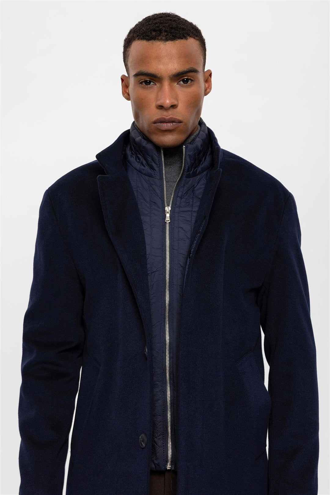 ANT High Collar Men's Coat with Hidden Button Detail - Pueblo
