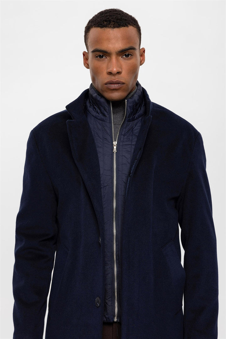 ANT High Collar Men's Coat with Hidden Button Detail - Pueblo