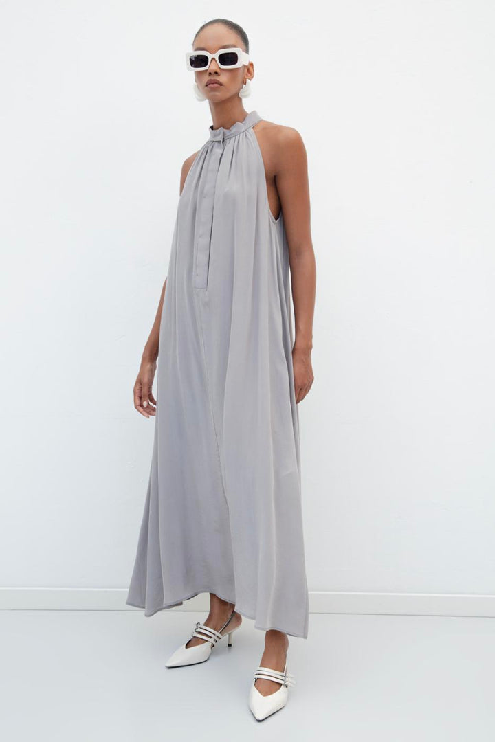 BSL Women High Collar Sleeveless Loose Midi Dress - Apan