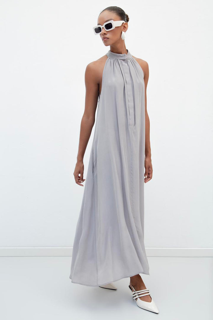 BSL Women High Collar Sleeveless Loose Midi Dress - Apan