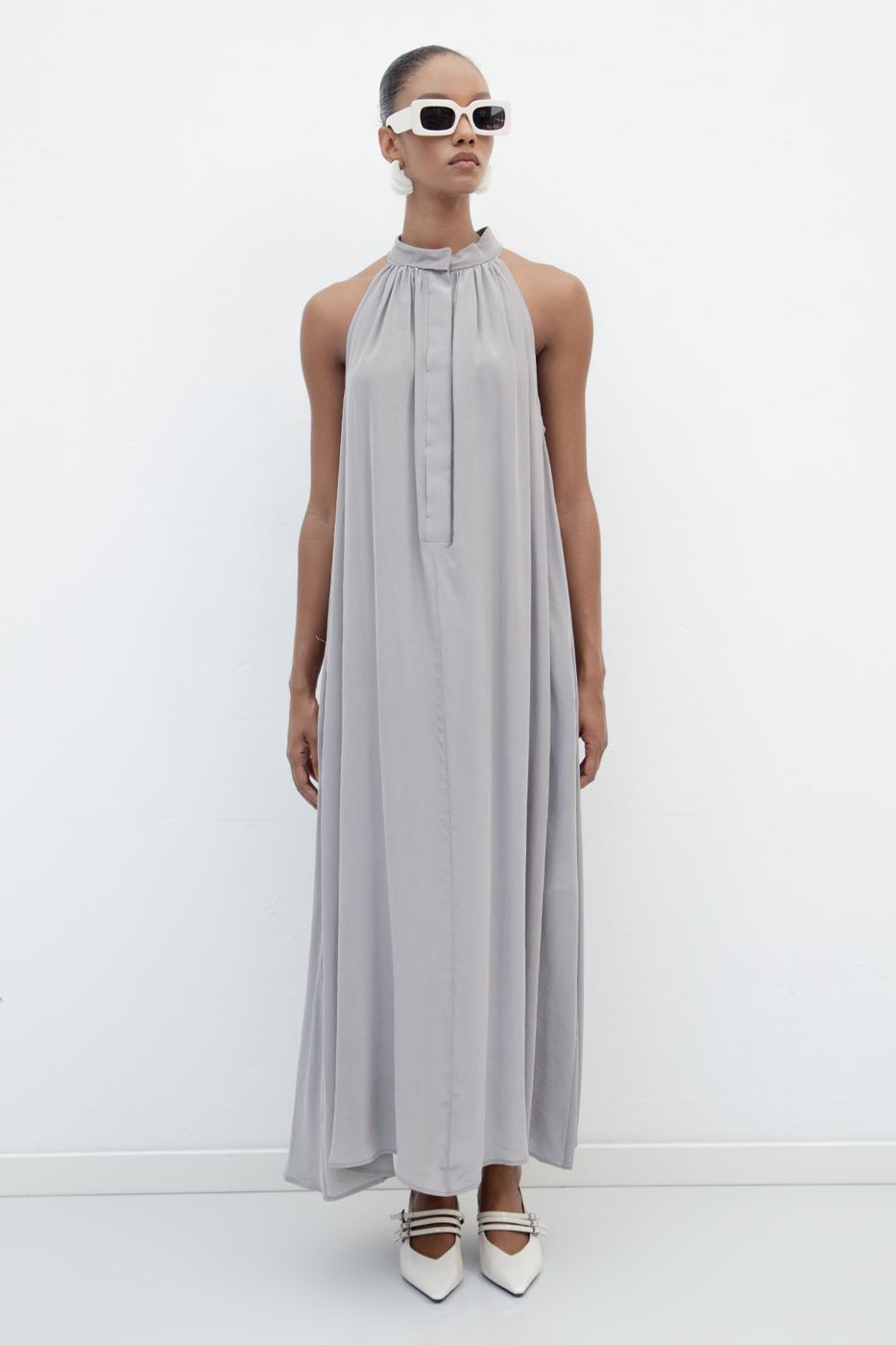 BSL Women High Collar Sleeveless Loose Midi Dress - Apan