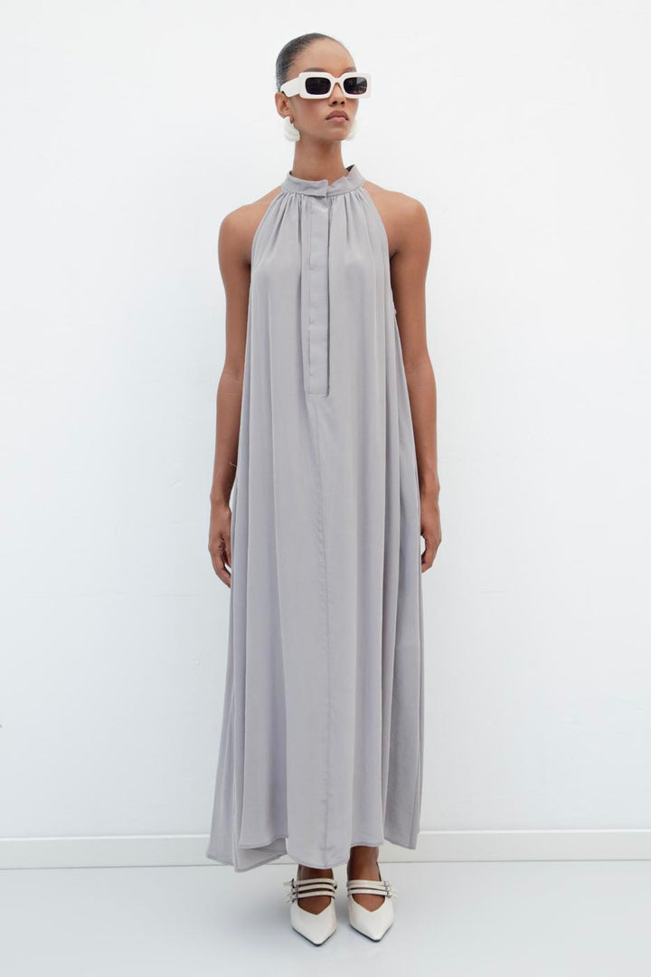 BSL Women High Collar Sleeveless Loose Midi Dress - Apan