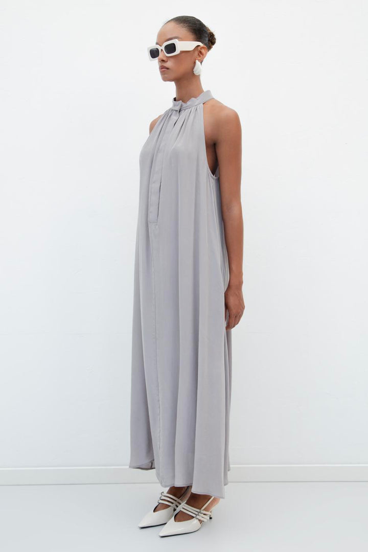 BSL Women High Collar Sleeveless Loose Midi Dress - Apan