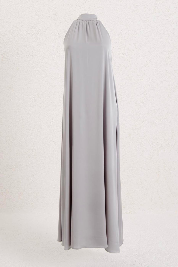 BSL Women High Collar Oversize Satin Midi Dress - Alcorcón
