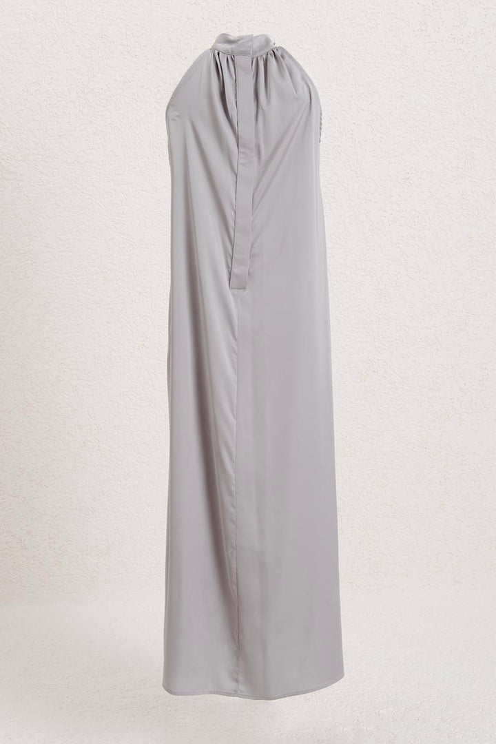 BSL Women High Collar Oversize Satin Midi Dress - Alcorcón