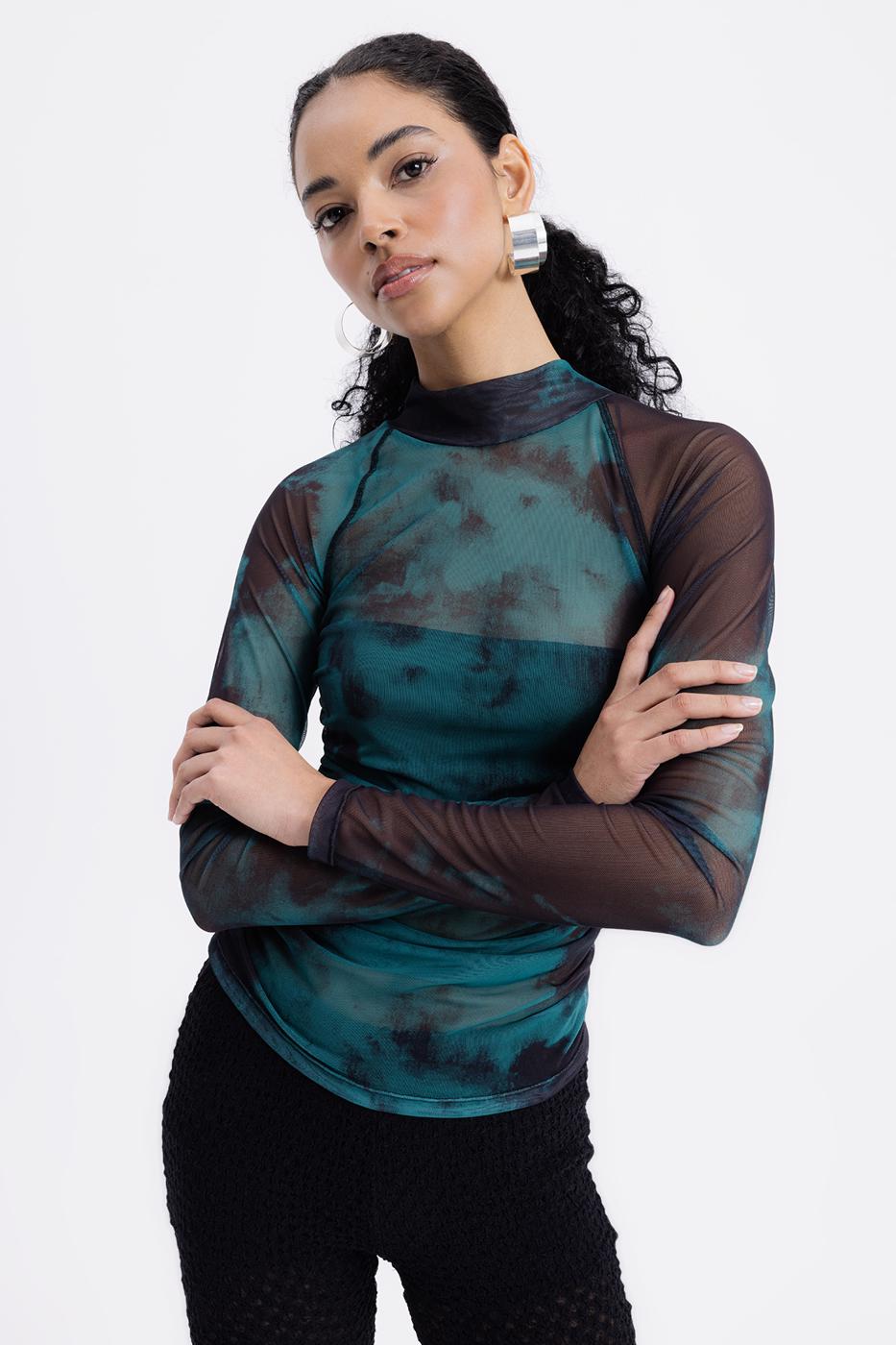 BSL Women High Collar Tulle Top - Pristina