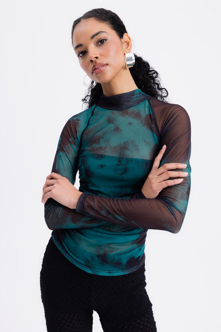 BSL Women High Collar Tulle Top - Pristina