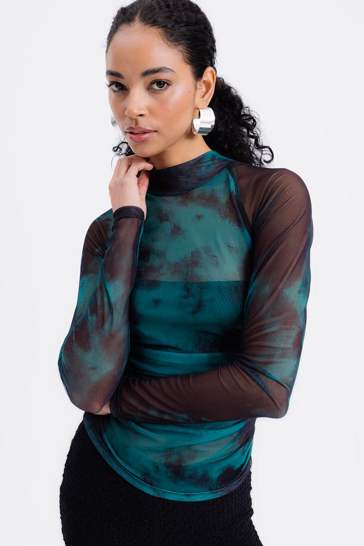 BSL Women High Collar Tulle Top - Pristina