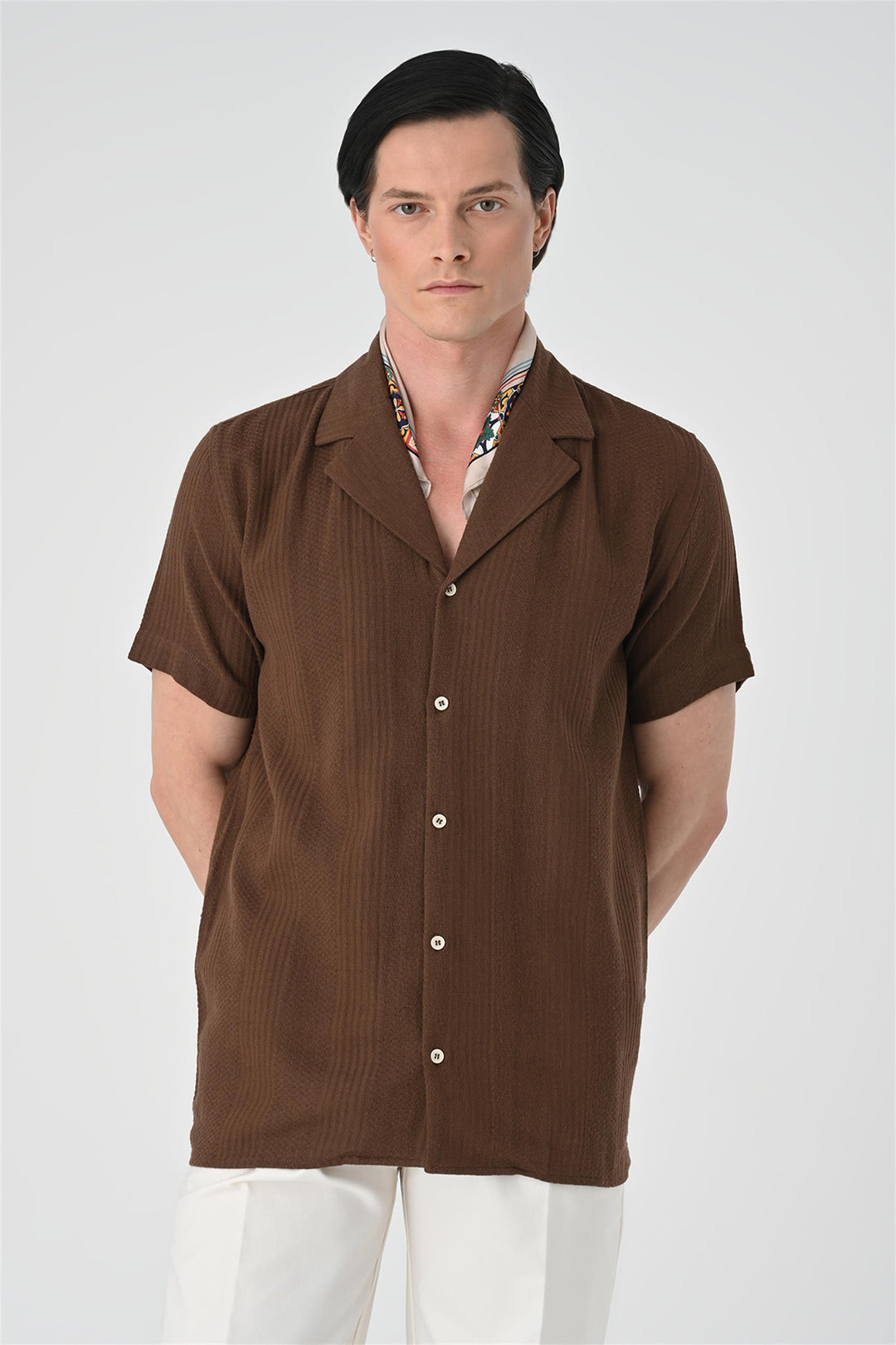 ANT Woven Patterned Short Sleeve Men's Shirt - Temoaya