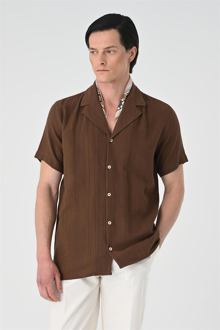 ANT Woven Patterned Short Sleeve Men's Shirt - Temoaya