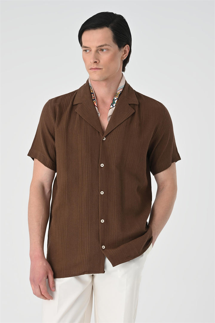 ANT Woven Patterned Short Sleeve Men's Shirt - Temoaya