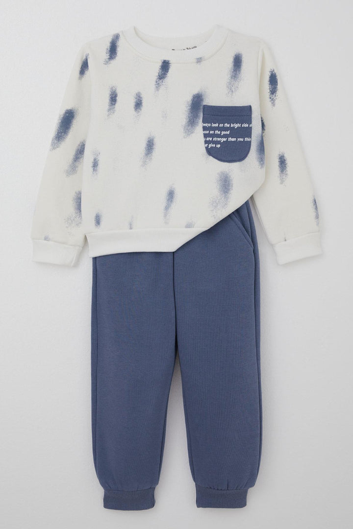 BRE Donino Erkek Çocuk Eşofman Takımı Püskürtme Boya Desenli Cep Detaylı 2-5 Yaş, Ekru - Spring Valley