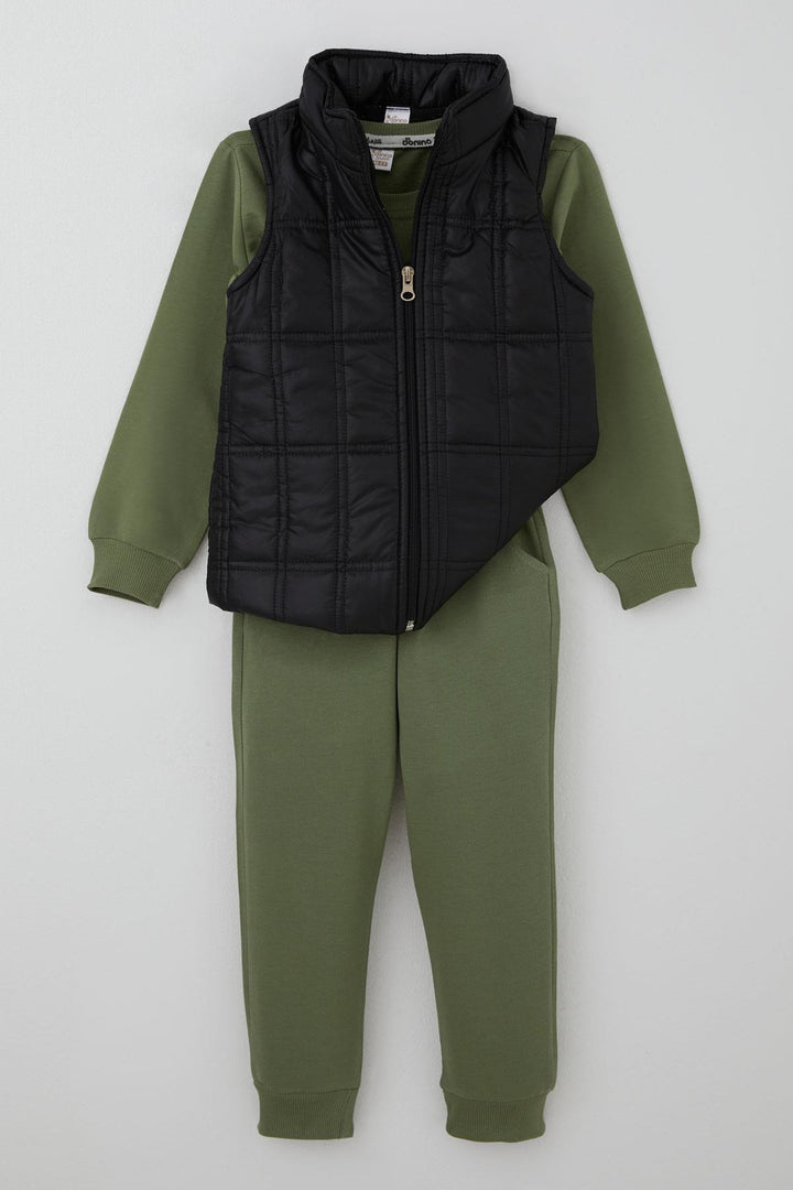 BRE Donino Boys' Tracksuit Set Printed with Summer Micro Vest 2-5 Years, Khaki Green - Ixtlahuaca