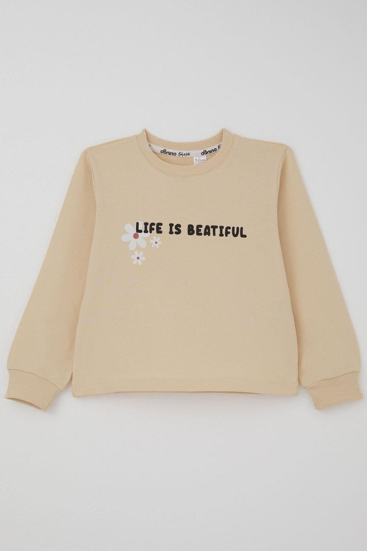 BRE Donino Girl's Tracksuit Set with Flower Print Quilted Micro Vest, 2-5 Years, Cream - Puerto Vallarta