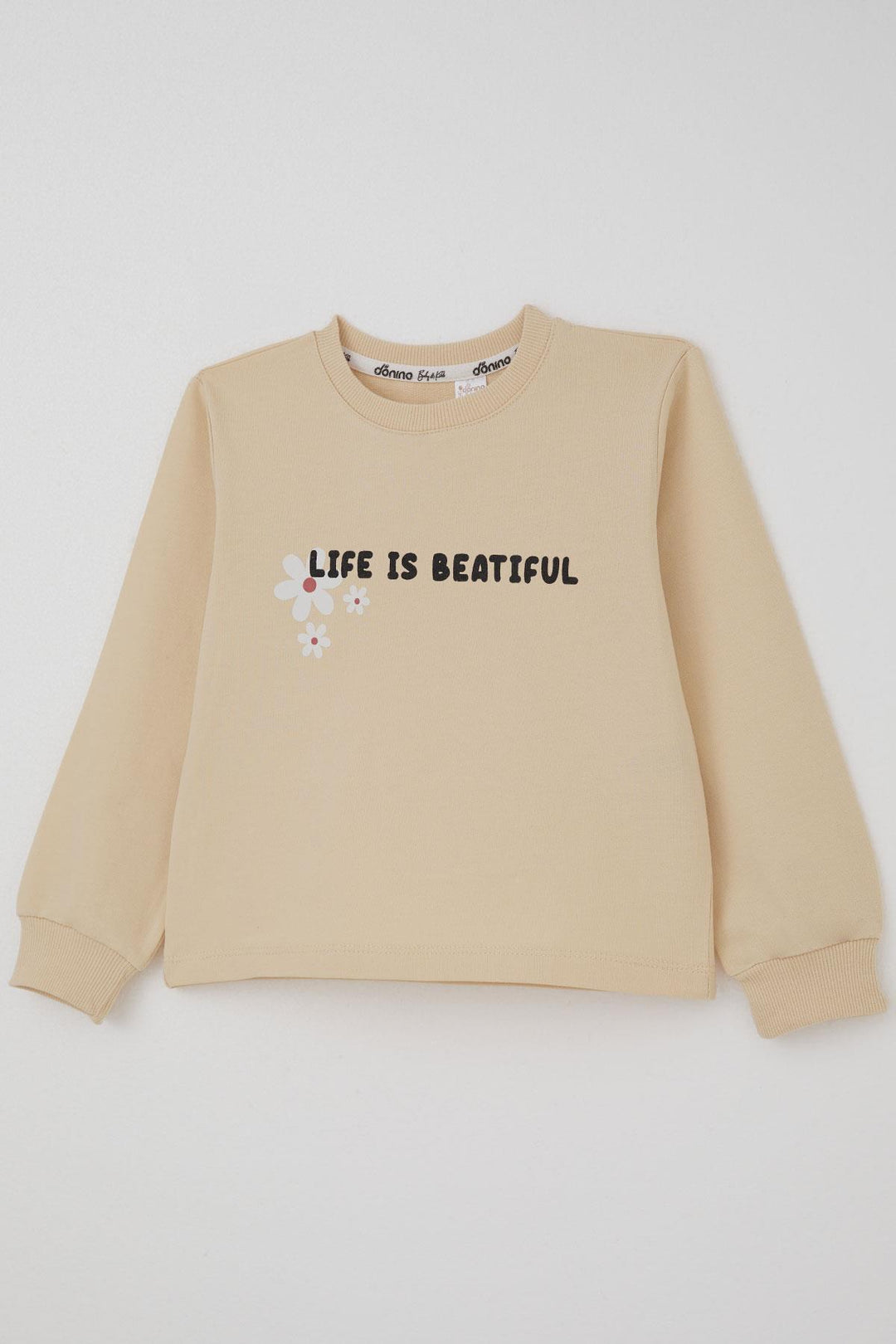 BRE Donino Girl's Tracksuit Set with Flower Print Quilted Micro Vest, 2-5 Years, Cream - Puerto Vallarta