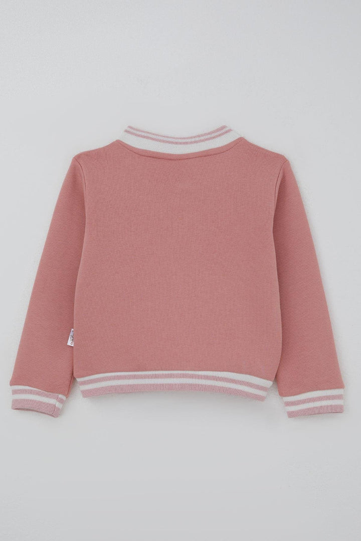 BRE Donino Girl's Tracksuit with Flower Knitted Pocket Detail Snap Fastener 2-5 Years, Rose Pink - Wylie