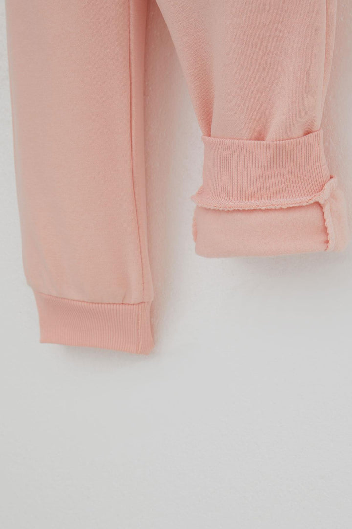 BRE Donino Girl's Tracksuit with Flower Knitted Pocket Detail Snap Fastener 2-5 Years, Salmon - Roseville