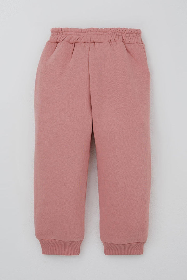 BRE Donino Girl's Tracksuit with Flower Knitted Pocket Detail Snap Fastener 2-5 Years, Rose Pink - Cerveteri