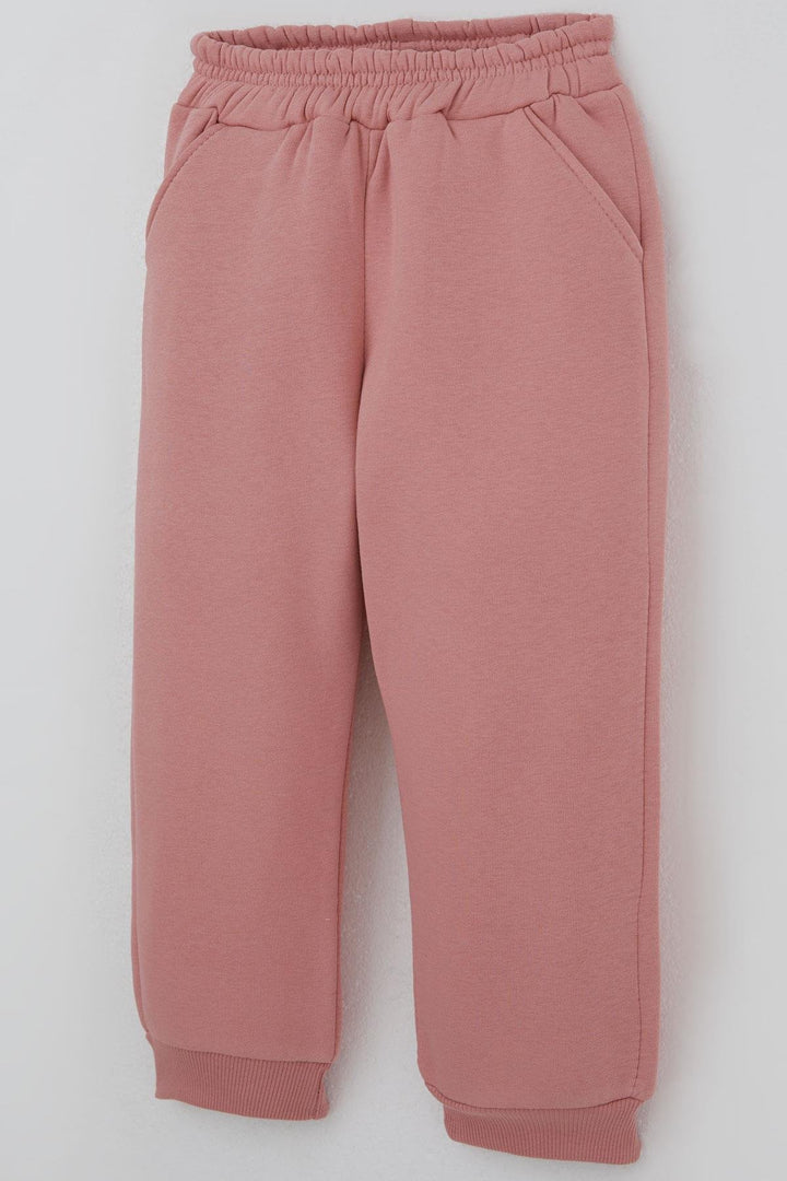 BRE Donino Girl's Tracksuit with Flower Knitted Pocket Detail Snap Fastener 2-5 Years, Rose Pink - Wylie