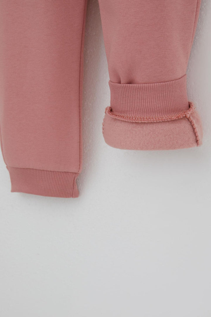 BRE Donino Girl's Tracksuit with Flower Knitted Pocket Detail Snap Fastener 2-5 Years, Rose Pink - Wylie