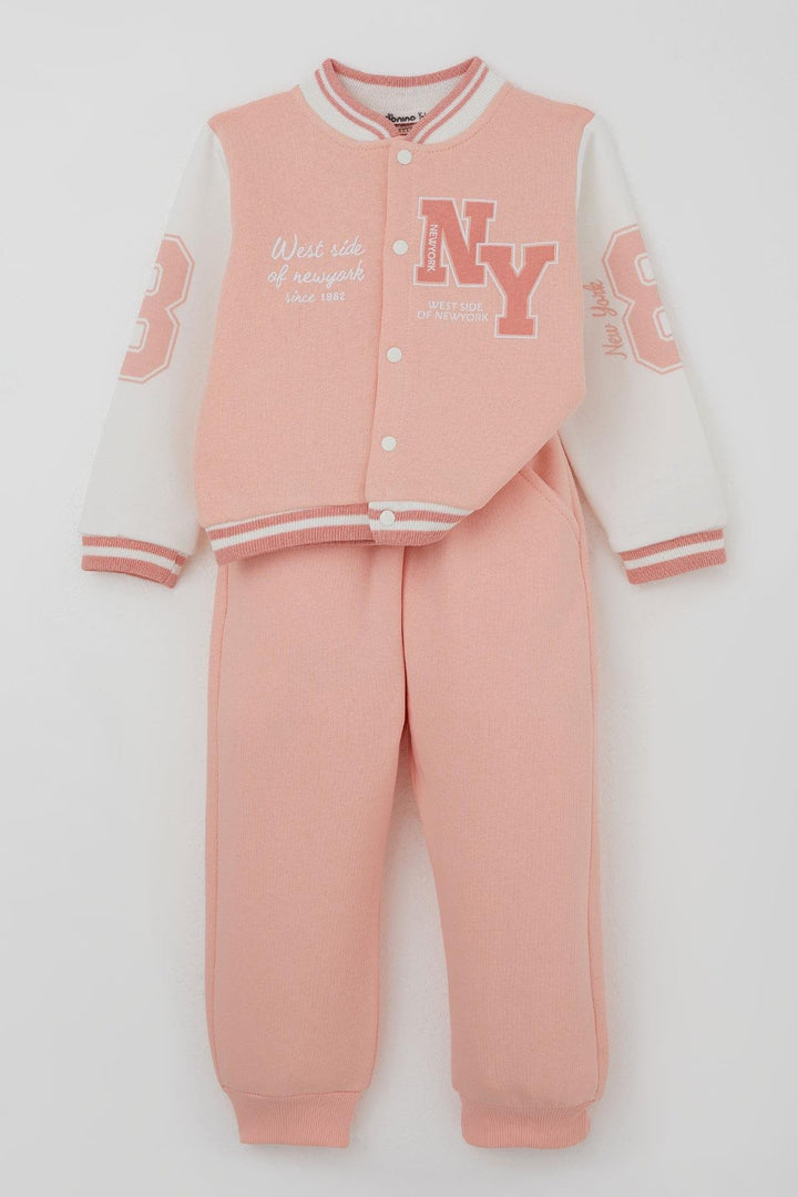 BRE Donino Girl Child Tracksuit Printed with Snap Fastener 2-5 Years, Salmon - Utica