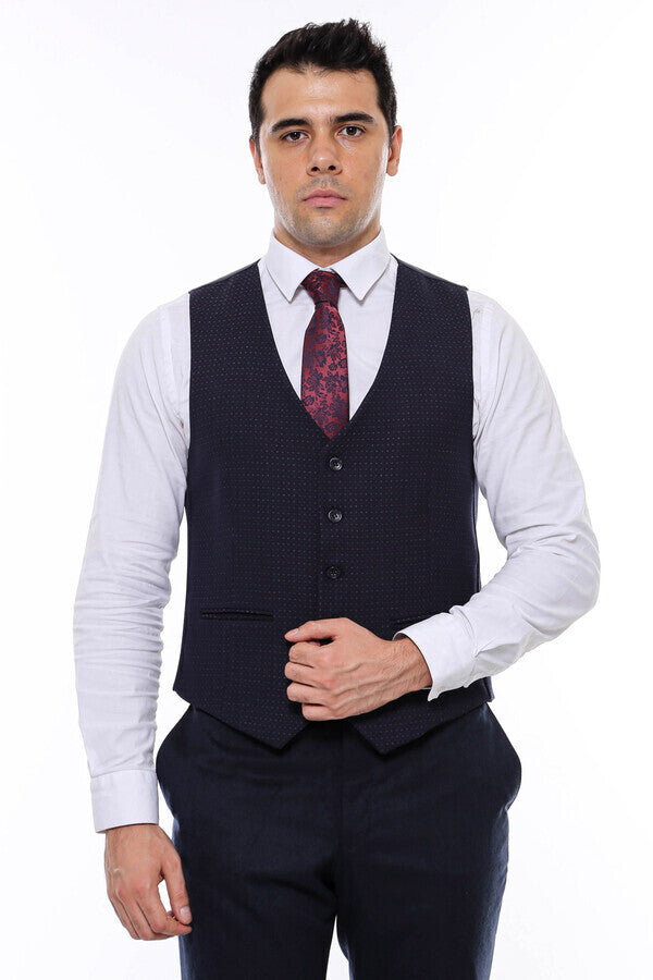 WSS Dot Patterned Navy Blue Vest  - Amiens