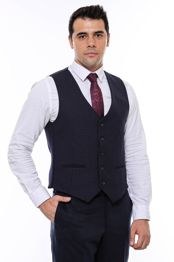 WSS Dot Patterned Navy Blue Vest  - Amiens